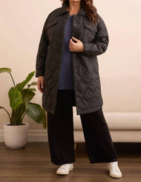 Tribal - Long Quilted Button-up Jacket With Pockets
