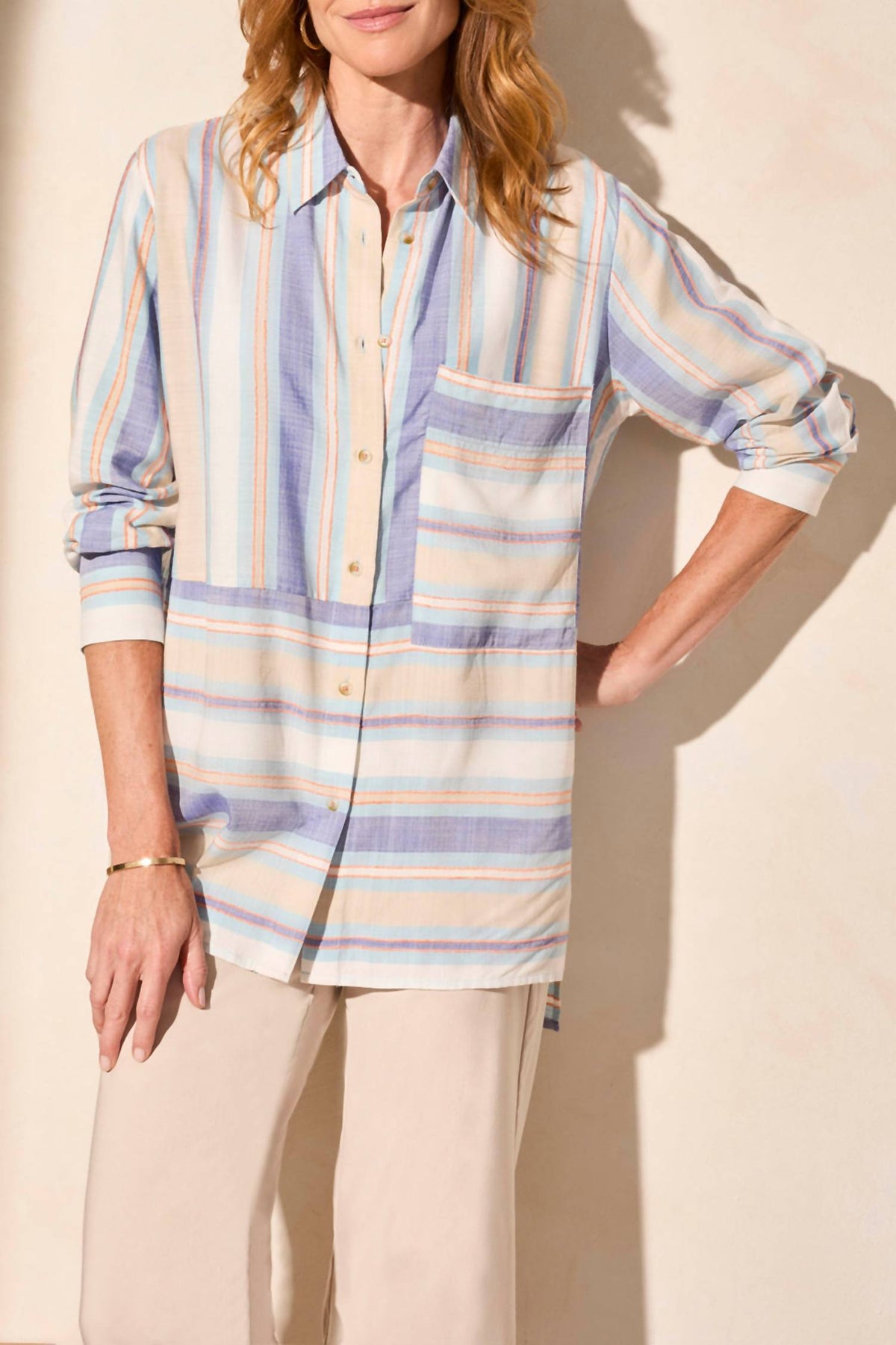 Tribal - Long-sleeve Button-front Collared Blouse