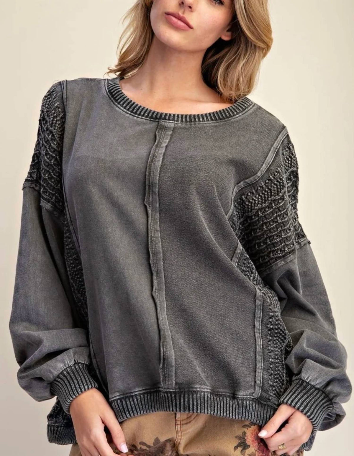Tribal - Mixed Media Crewneck Raglan Long Sleeve Pullover