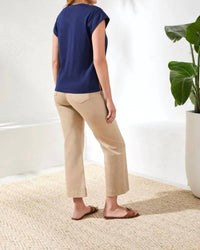 Tribal - Mixed Media Soft Drape Cap Sleeve V-neck Top