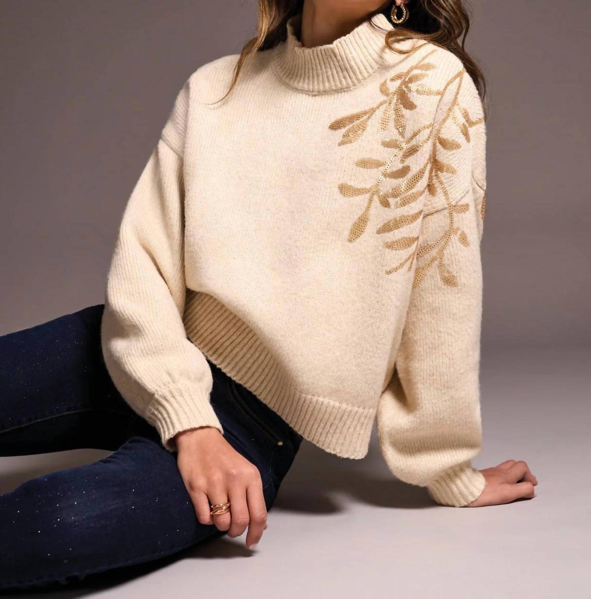 Tribal - Mock Neck Sequin Sweater