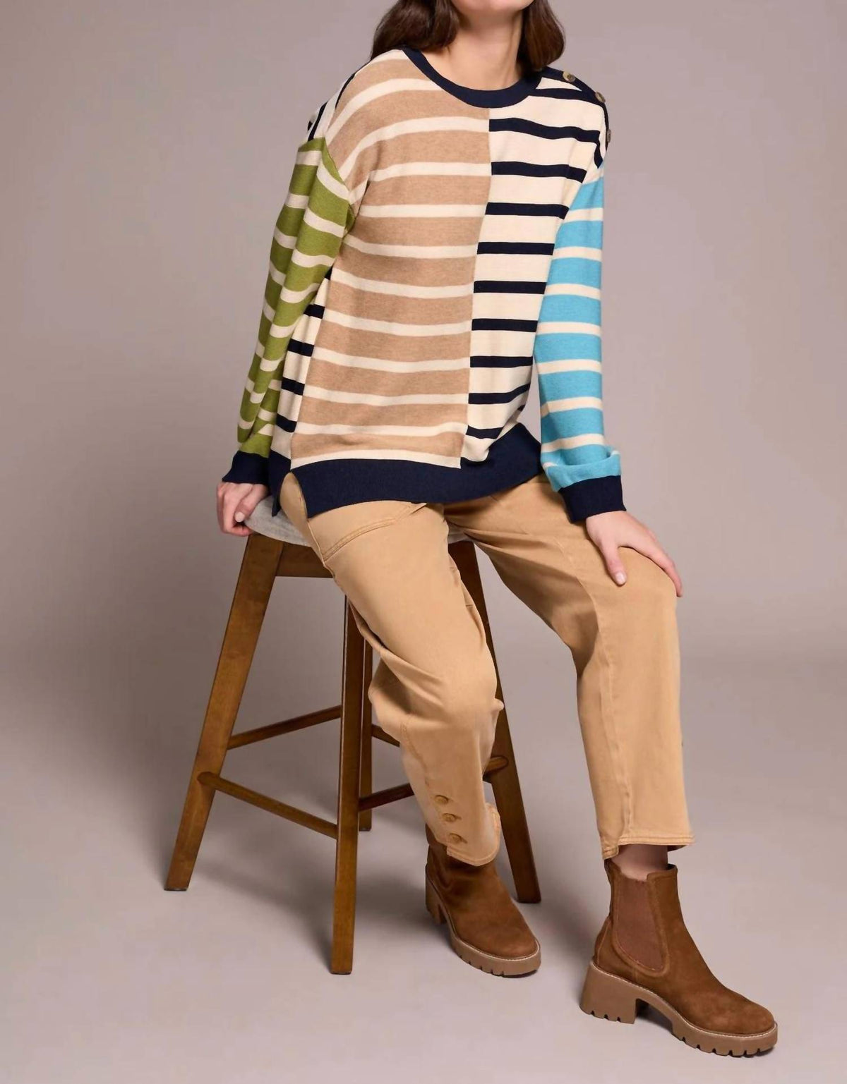 Tribal - Stripe Lightweight Crewneck Sweater