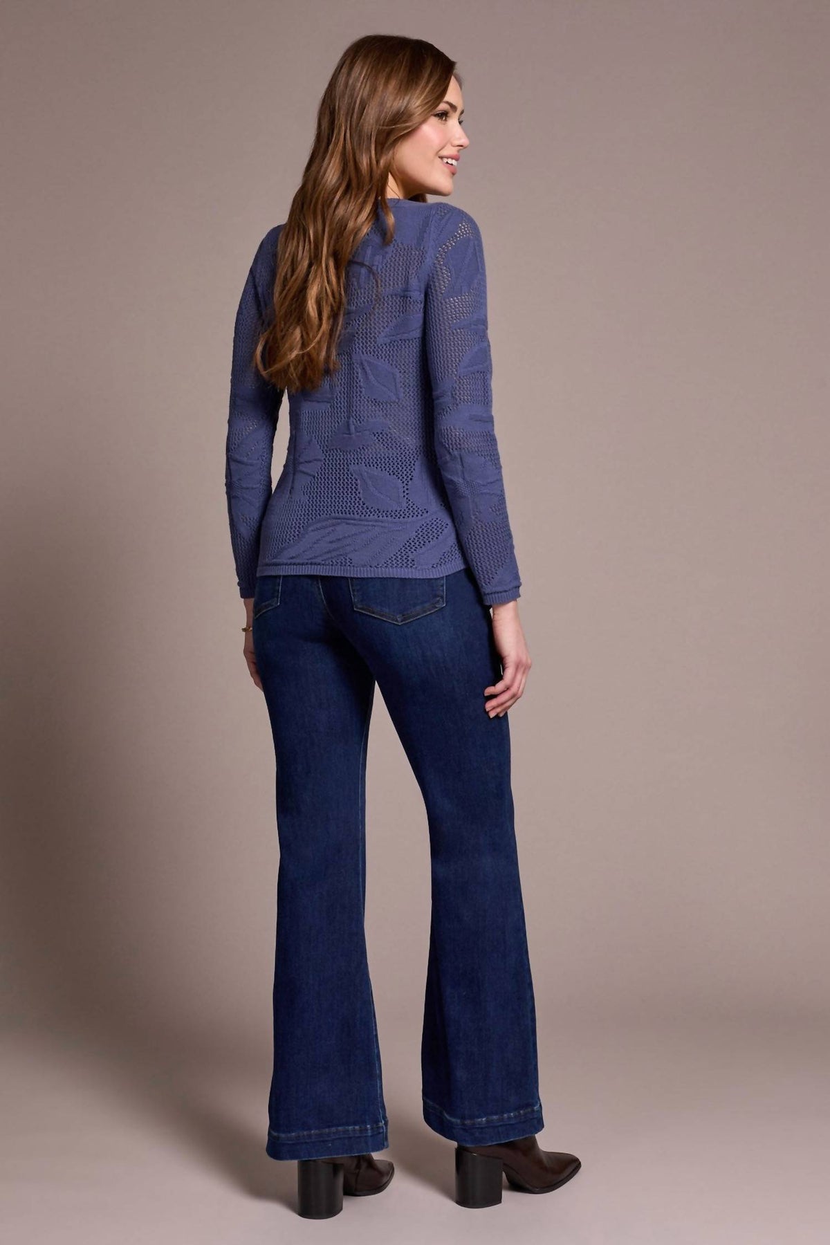 Tribal - Openwork Knit Jacquard Leaf Sweater