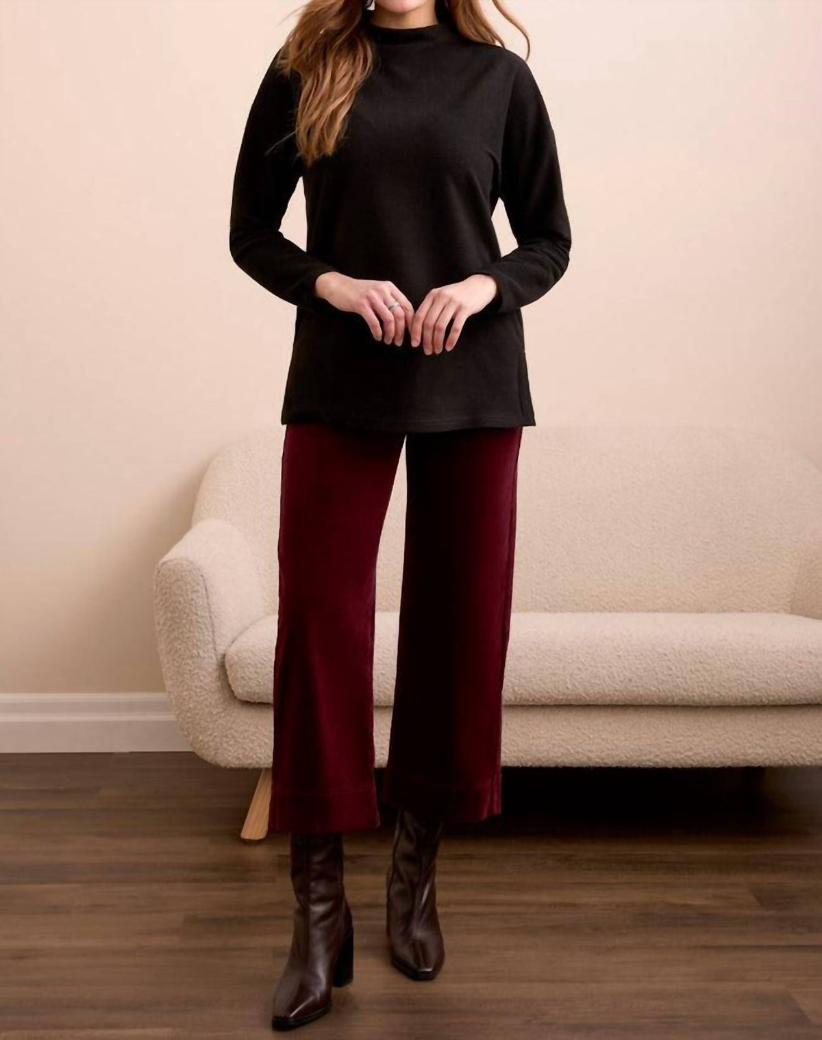 Tribal - Ottoman Knit Drop Shoulder Cowl Neck Tunic