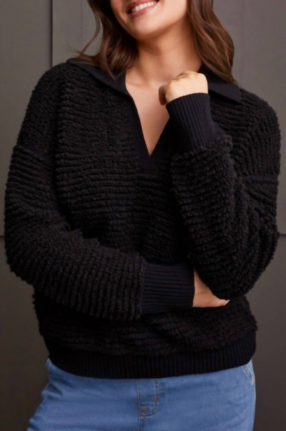 Tribal - Oversized Drop Shoulder Polo Sweater