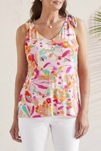 Tribal - Print Shoulder Tie Top - clothing - patterned - pink