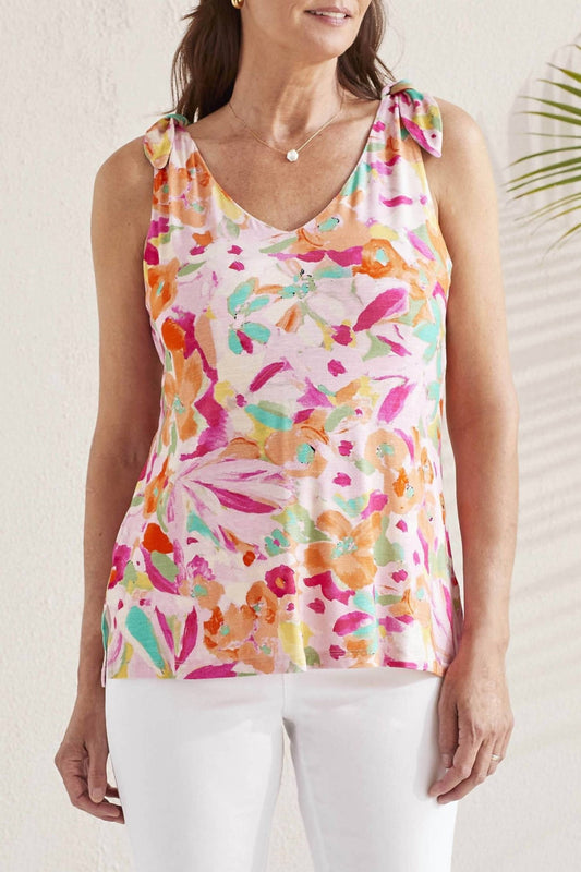 Tribal - Print Shoulder Tie Top - clothing - patterned - pink