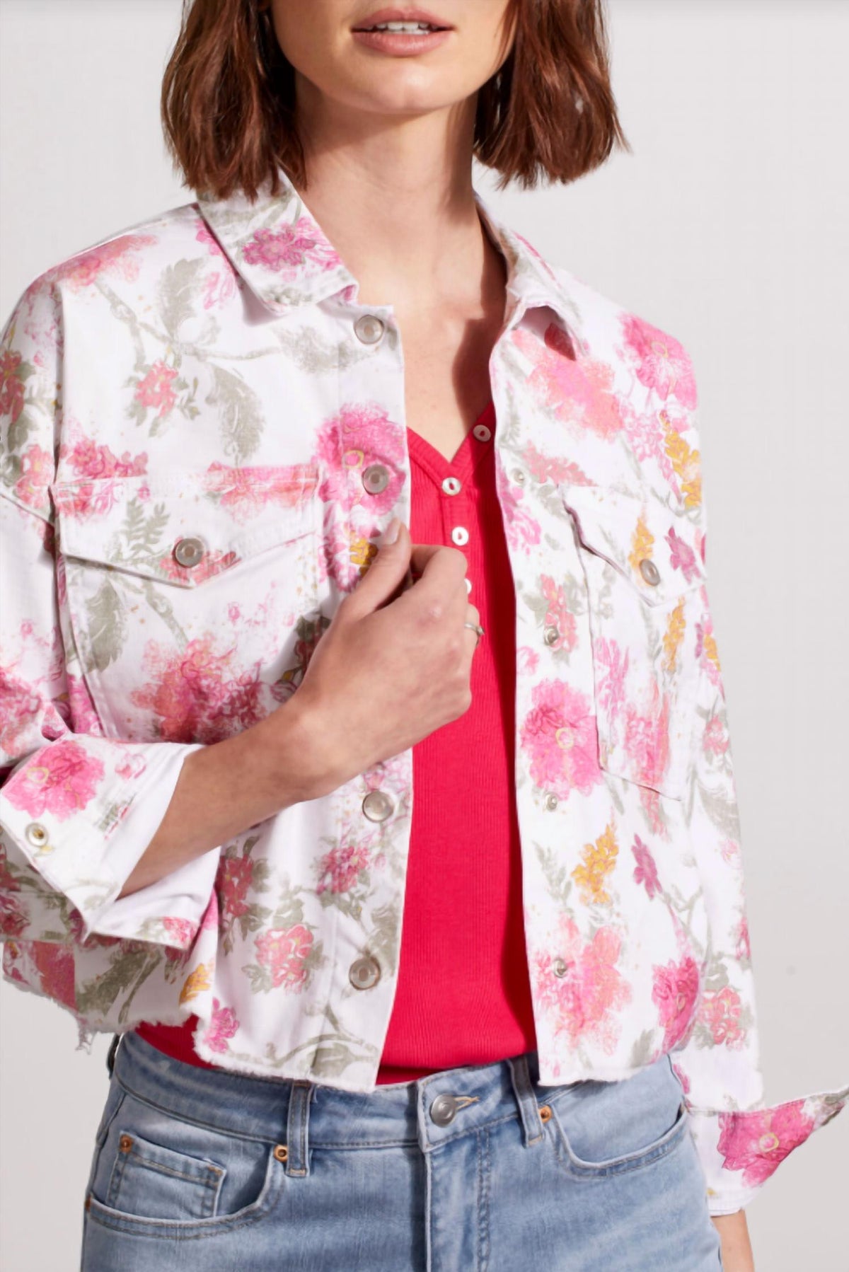 Tribal - Printed Denim Crop Jacket