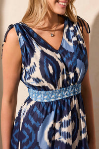 Tribal - Printed Shoulder Ties Dress - blue - clothing - dresses