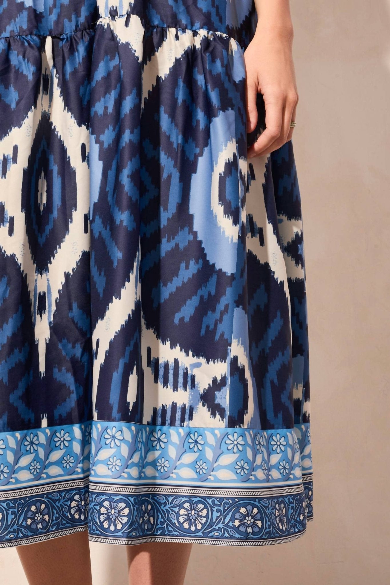 Tribal - Printed Shoulder Ties Dress - blue - clothing - dresses
