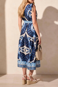 Tribal - Printed Shoulder Ties Dress - blue - clothing - dresses