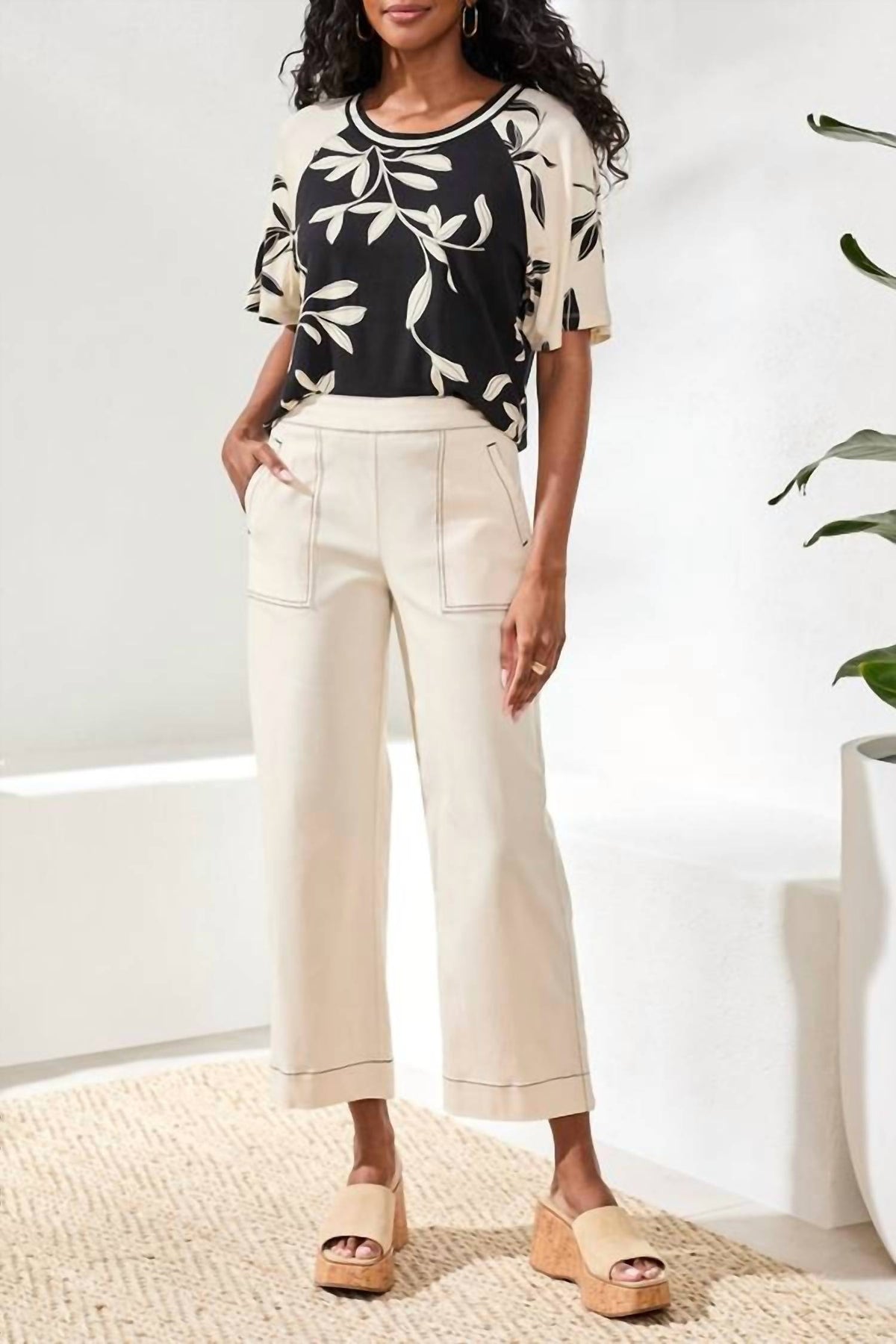 Tribal - Pull On Ankle Pants With Contrast Stitch