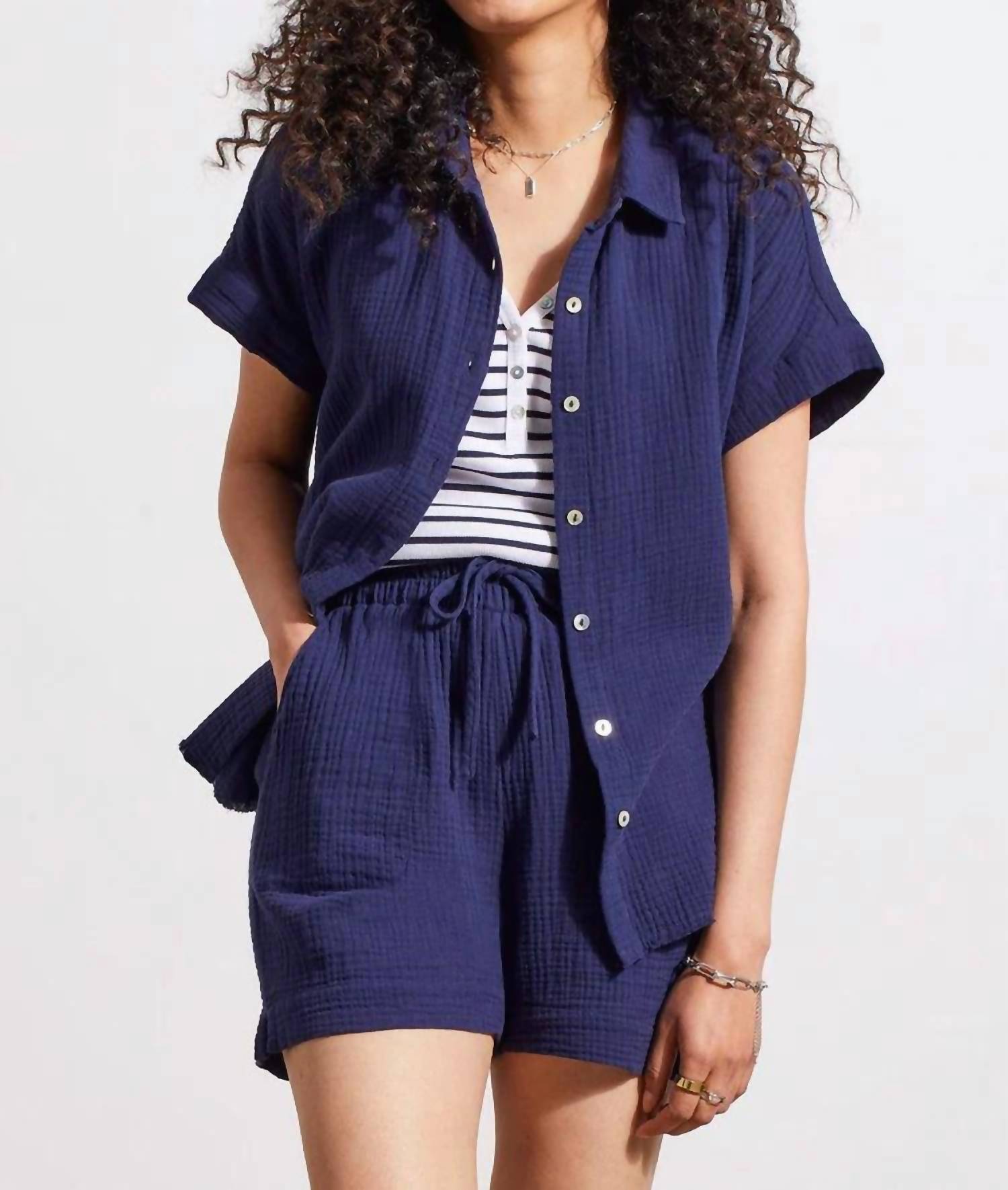 Tribal - Raw Edge Gauze Shirt - blue - button - down - shirts - clothing