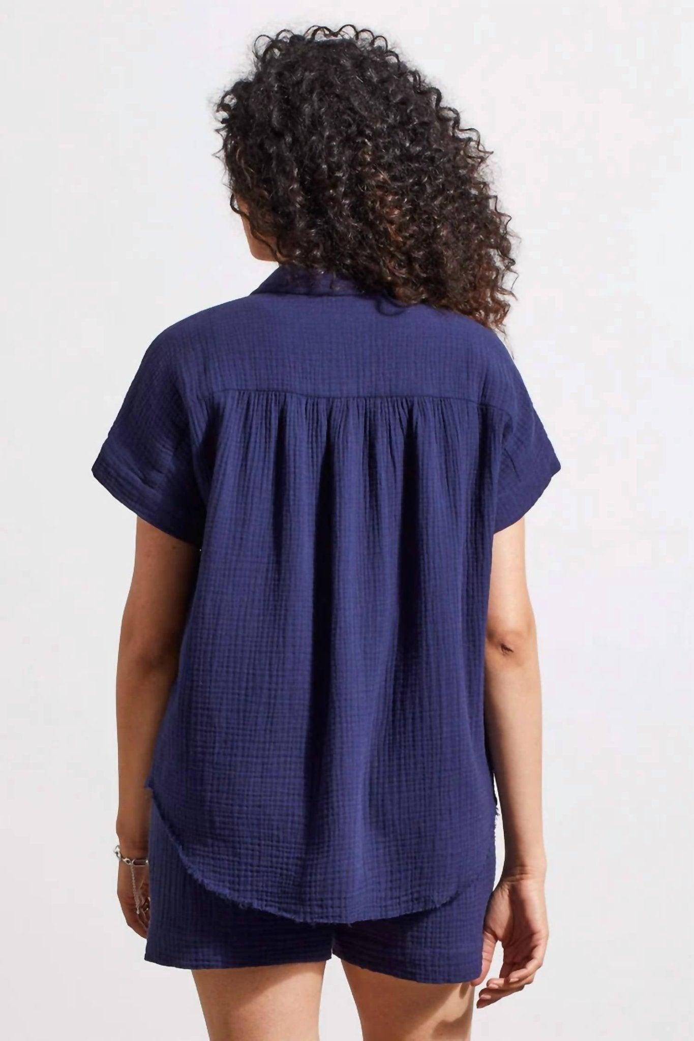 Tribal - Raw Edge Gauze Shirt - blue - button - down - shirts - clothing