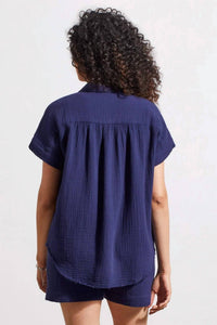 Tribal - Raw Edge Gauze Shirt - blue - button - down - shirts - clothing