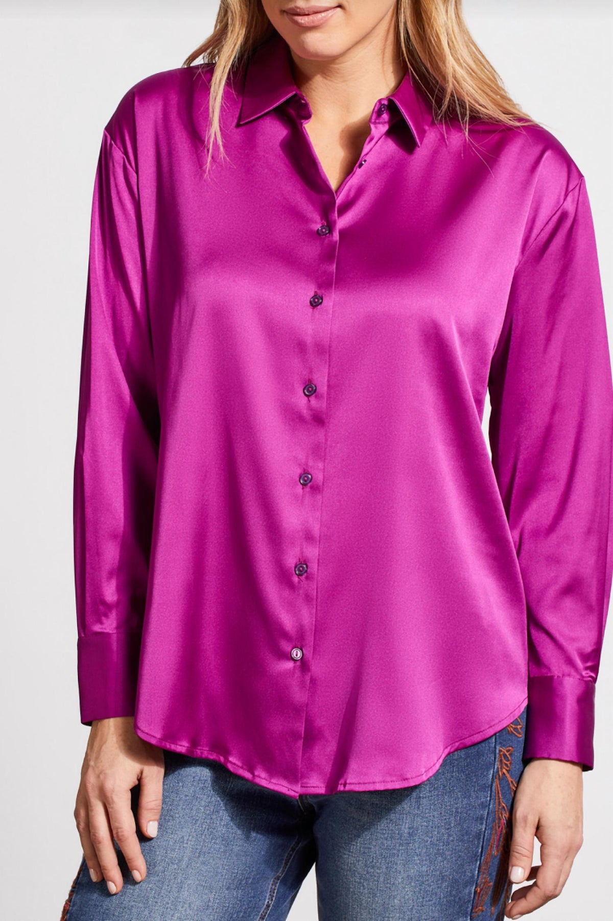 Tribal - Satin Button Down Long Sleeve Top