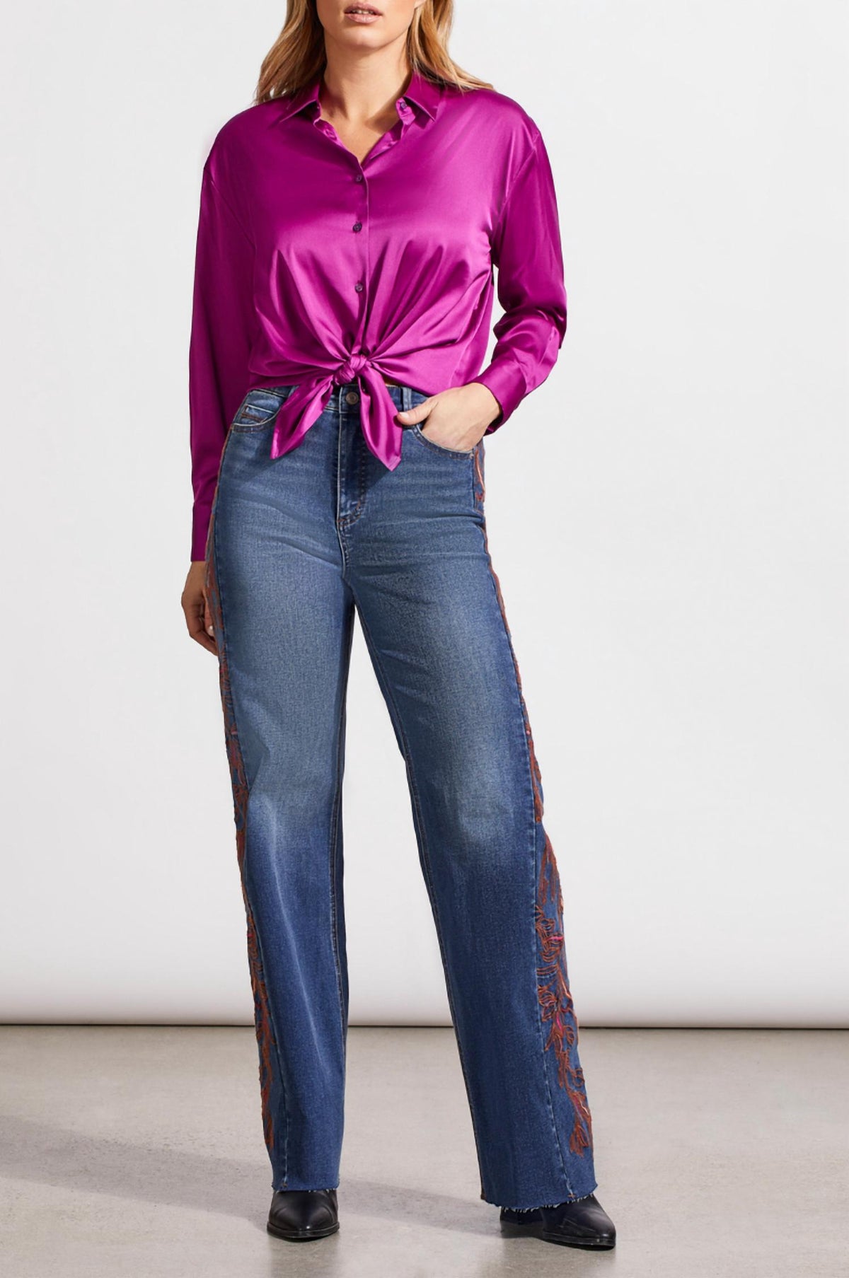 Tribal - Satin Button Down Long Sleeve Top