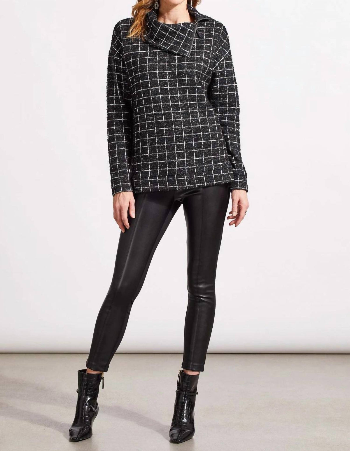 Tribal - Shiny Thread Split Neck Top with Zippered Collar