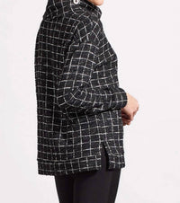 Tribal - Shiny Thread Split Neck Top with Zippered Collar