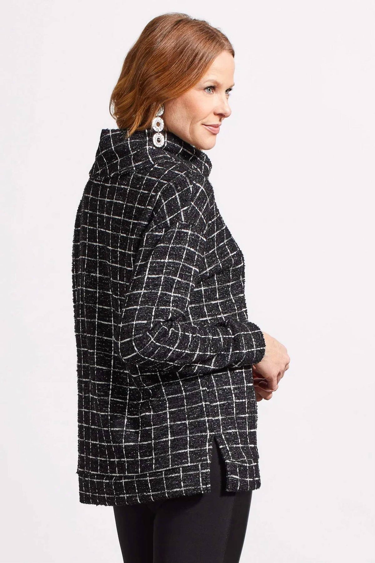 Tribal - Shiny Thread Split Neck Top with Zippered Collar