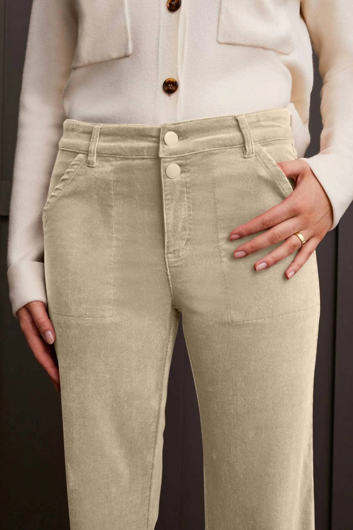 Tribal - Stretch Corduroy Straight Leg Pants - beige - clothing - corduroy
