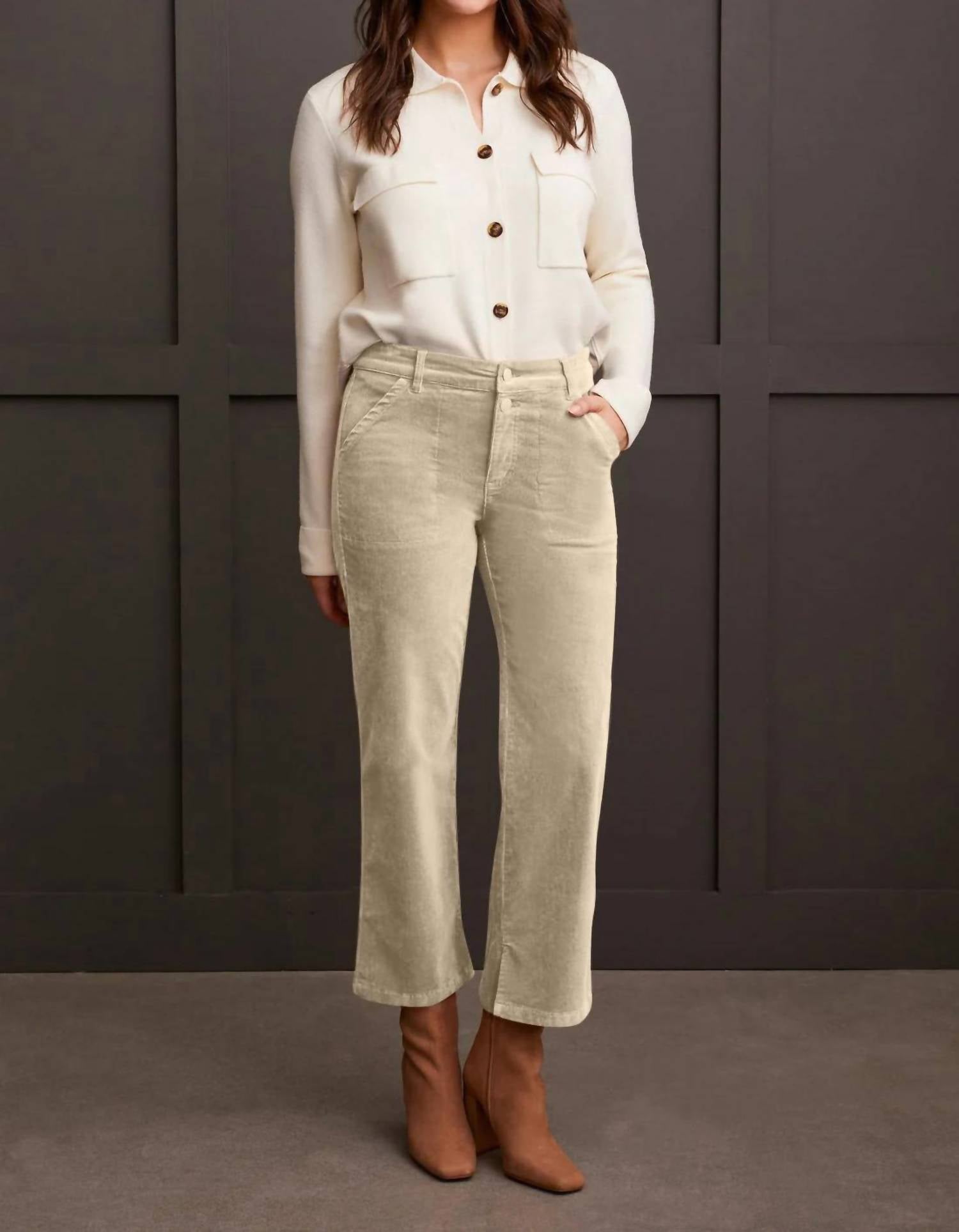 Tribal - Stretch Corduroy Straight Leg Pants - beige - clothing - corduroy