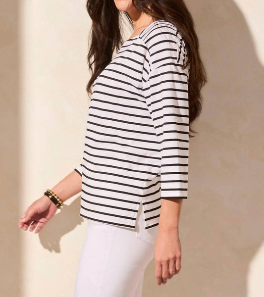 Tribal - Stripe Boat Neck Top - black - blouses - clothing