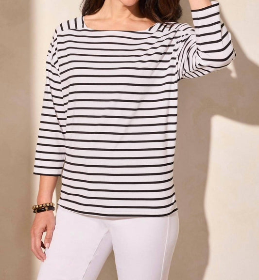 Tribal - Stripe Boat Neck Top - black - blouses - clothing