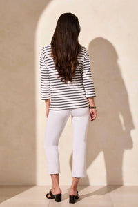 Tribal - Stripe Boat Neck Top - black - blouses - clothing
