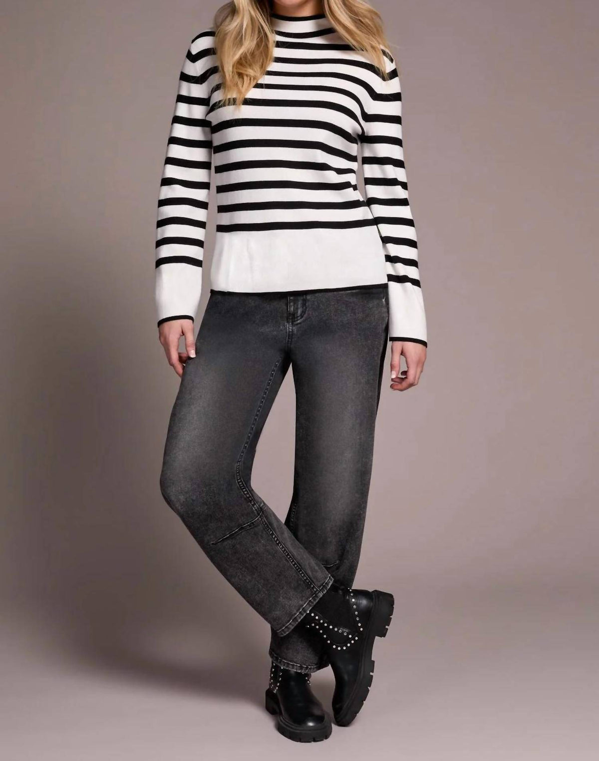 Tribal - Stripe Funnel Neck Sweater