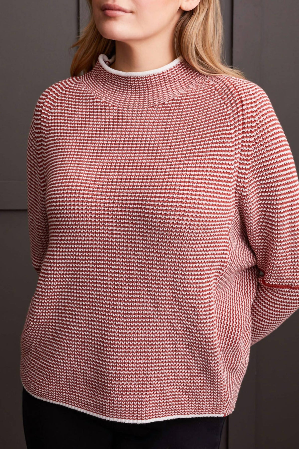 Tribal - Stripe Mock Neck Sweater