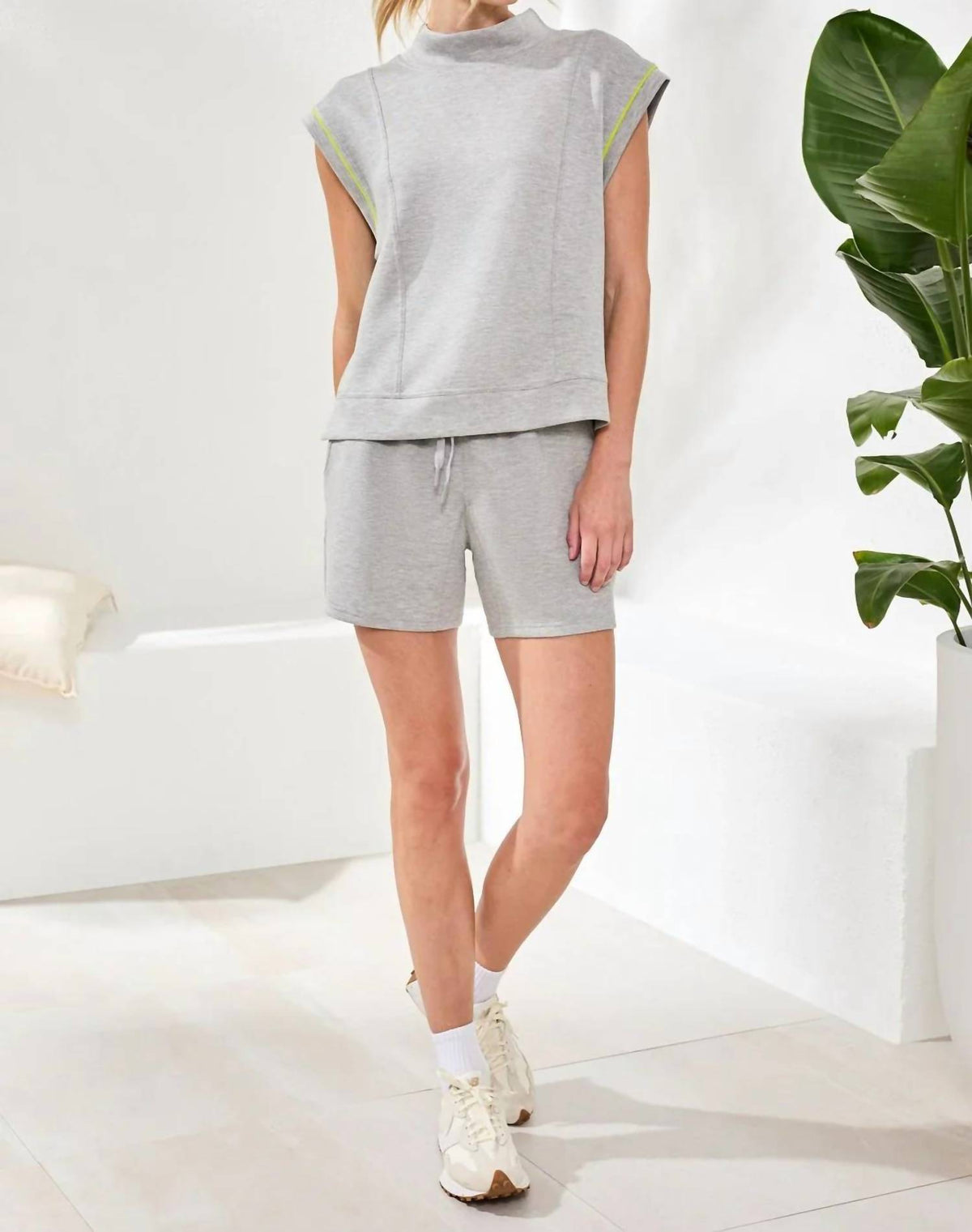Tribal - Techno Lux Mock Neck Contrast Piping Top