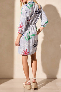 Tribal - Waist Tie Shirt Dress - blue - clothing - dresses