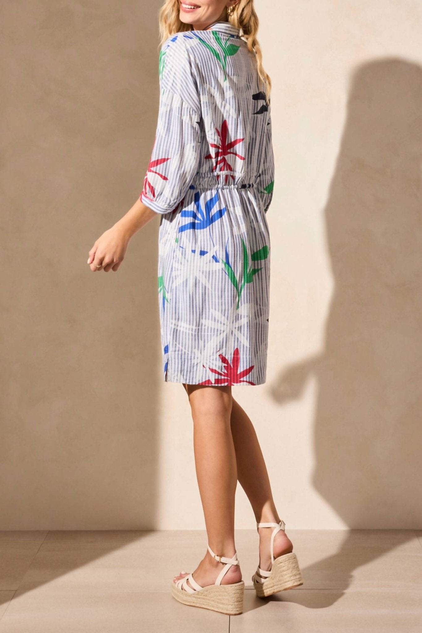 Tribal - Waist Tie Shirt Dress - blue - clothing - dresses