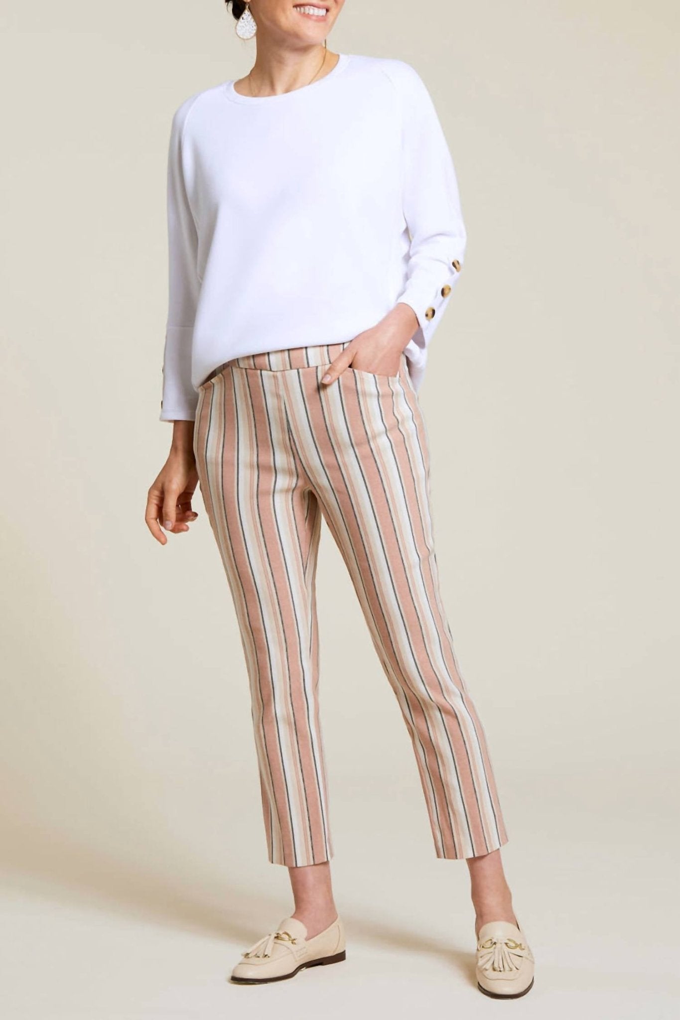 Tribal - Women's Stripe Capri Pants - beige - clothing - jeans