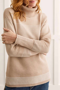 Tribal - Women's T - neck Sweater - beige - cardigans - clothing