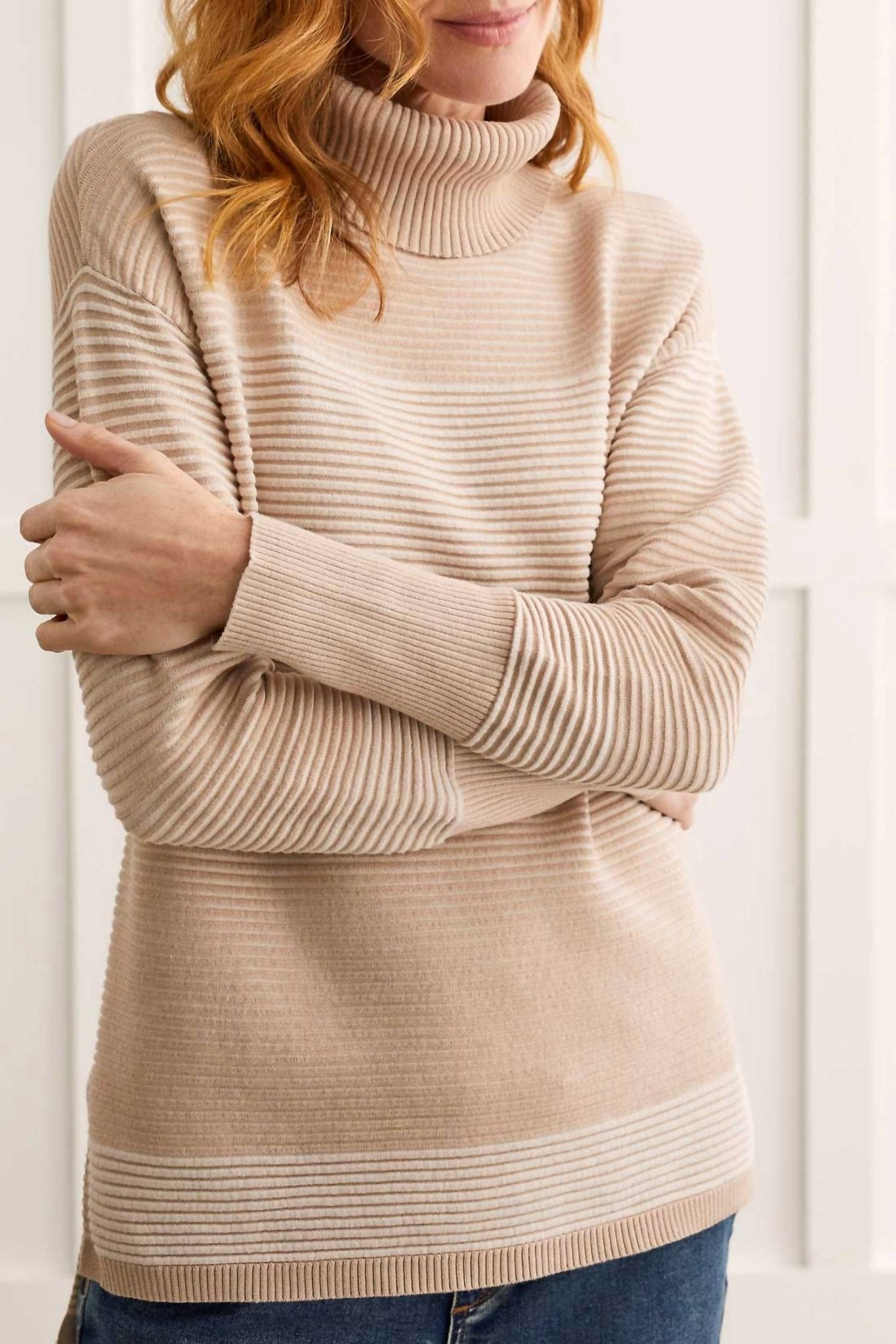 Tribal - Women's T - neck Sweater - beige - cardigans - clothing