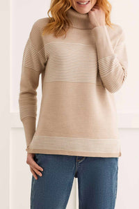 Tribal - Women's T - neck Sweater - beige - cardigans - clothing