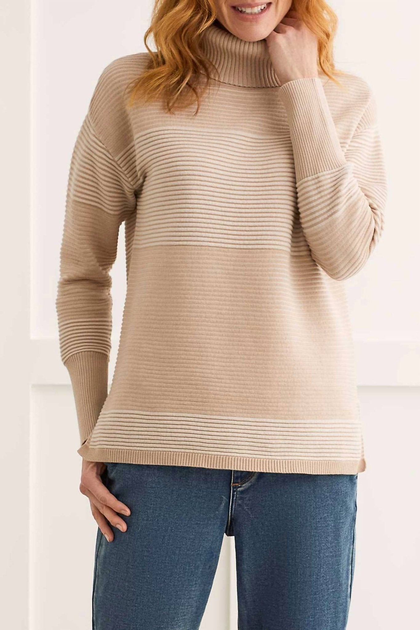 Tribal - Women's T - neck Sweater - beige - cardigans - clothing