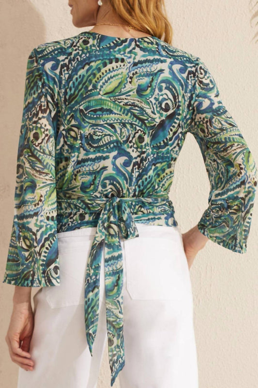 Tribal - Wrap Top W/ Bell Sleeves - blouses - clothing - floral