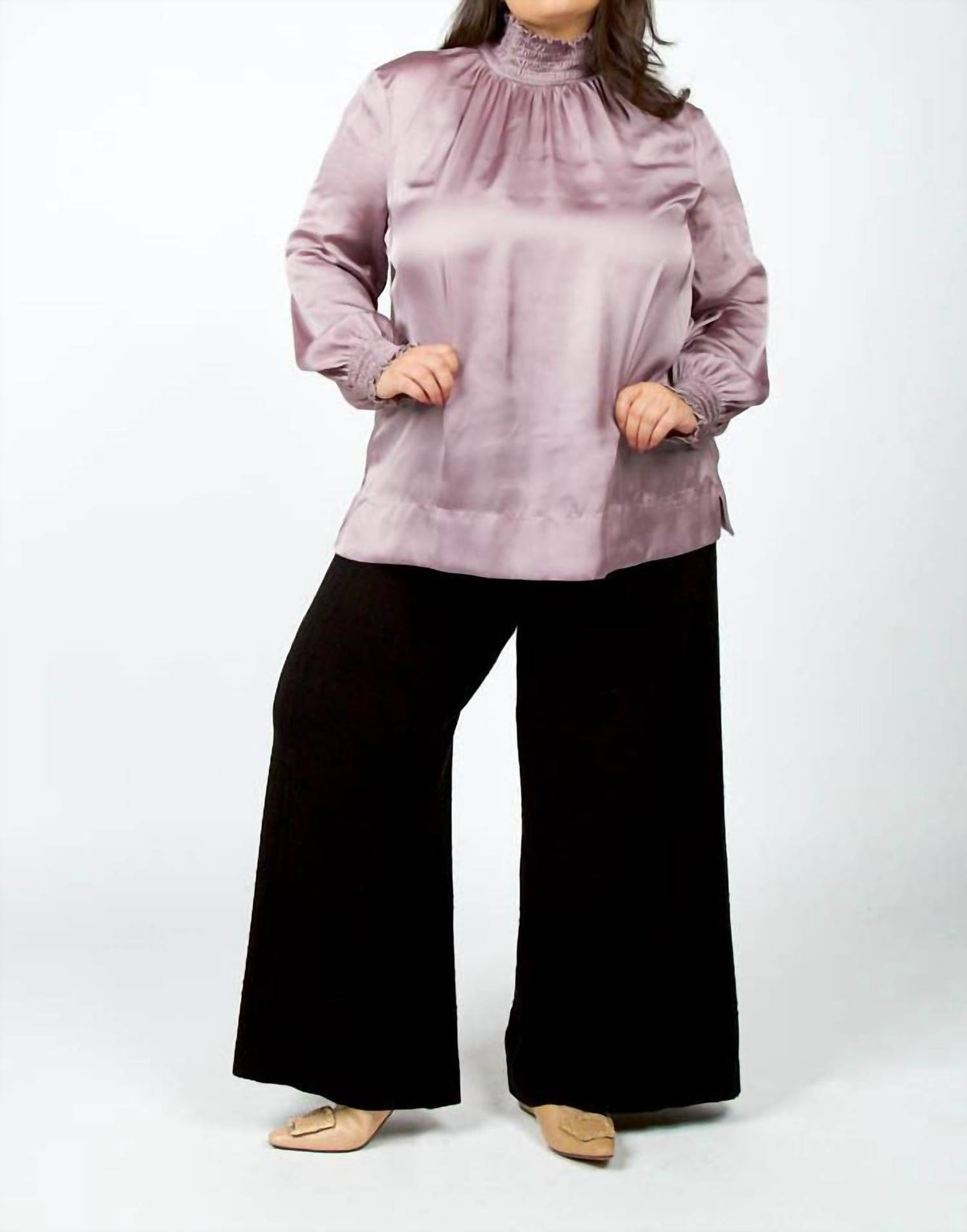 Tricot Chic - Pleated Long Sleeve Top - Plus