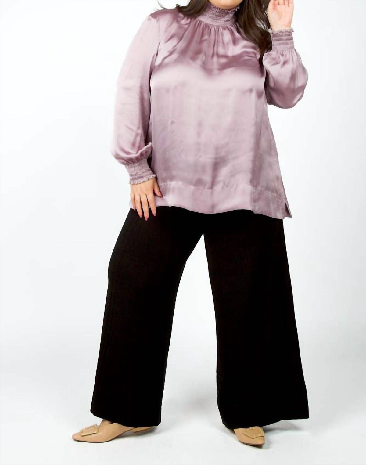 Tricot Chic - Pleated Long Sleeve Top - Plus