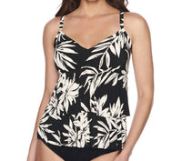 Trimshaper - Rylee Ruffle Tiered Tankini Top - bikinis - black - clothing