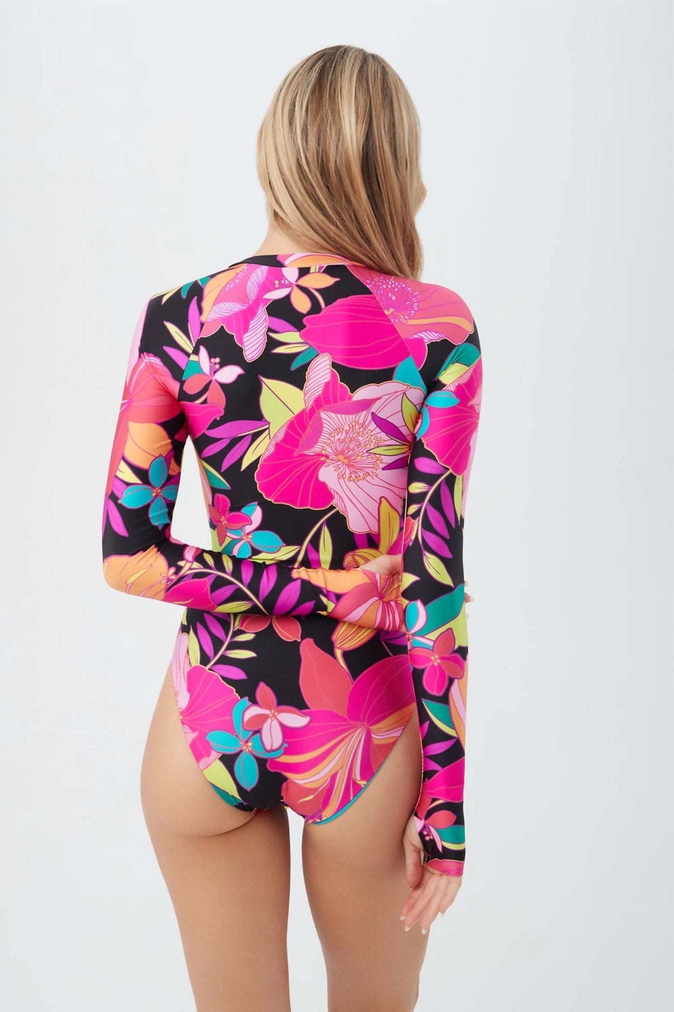 Trina Turk - Solar Floral Long Sleeve Zip Up One Piece Paddle Suit - clothing - floral - nylon - blend