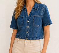 Tru Luxe - Button Front Short Sleeve Top