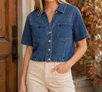 Tru Luxe - Button Front Short Sleeve Top