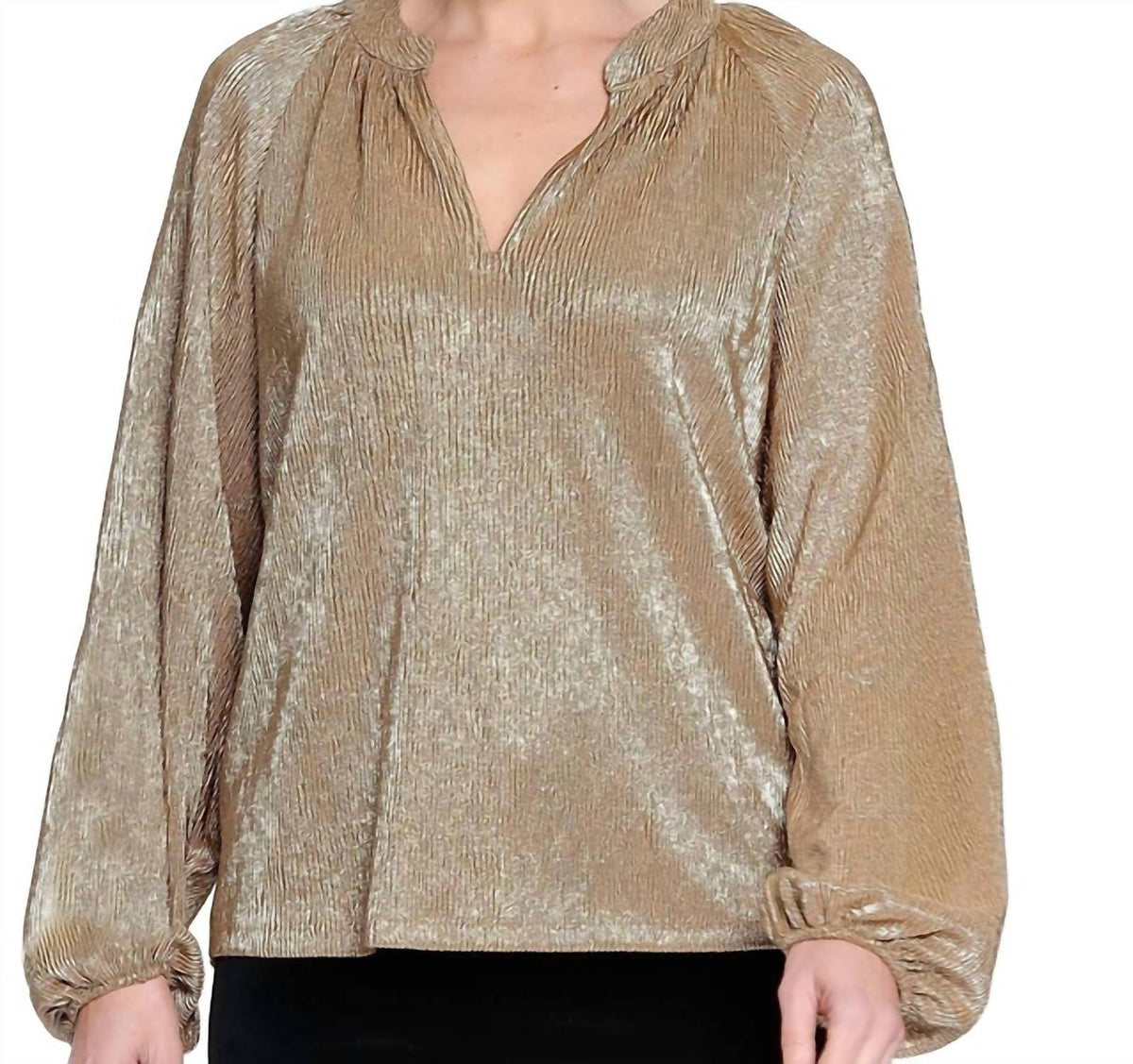 Tru Luxe - Metallic Split Neck Blouse