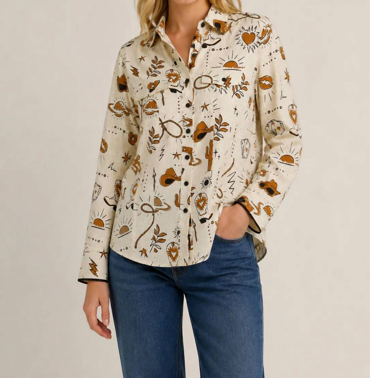 Tru Luxe - Print Button Up Shirt Jacket