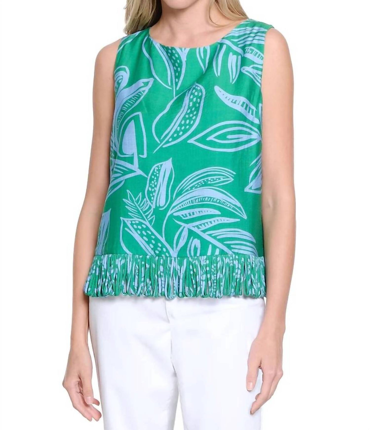 Tru Luxe - Printed Shell Loop Fringe Trim Top