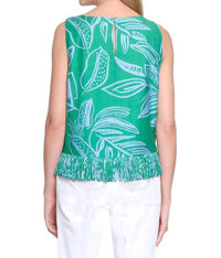 Tru Luxe - Printed Shell Loop Fringe Trim Top